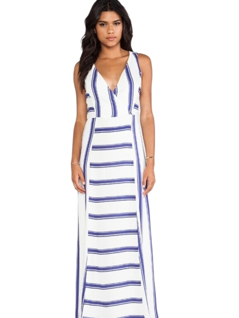 NEW! ELLA MOSS Anabel Navy Stripe Splice Neckline Maxi Dress Small. - Picture 1 of 4